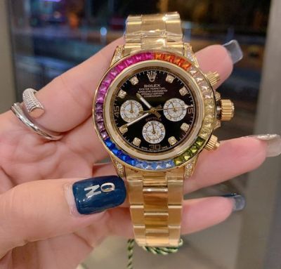 ROLEX Watch Band Daytona Rainbow  36 Gems Quartz Movement Gold Braclet Watch